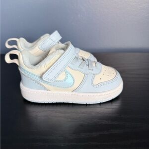 Nike Court Kids Light Blue & Cream Athletic Sneakers with Hook-and-Loop Strap